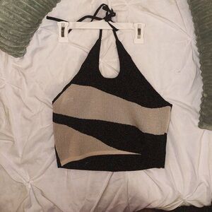 SHEIN Womens Black and White Striped Sweater Crop-Top S